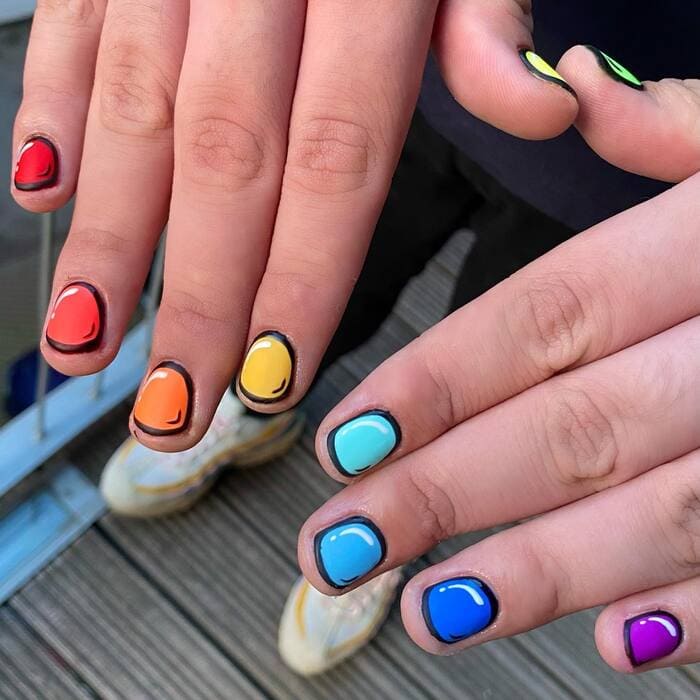 Pop Art Nails - Short Rainbow Nails