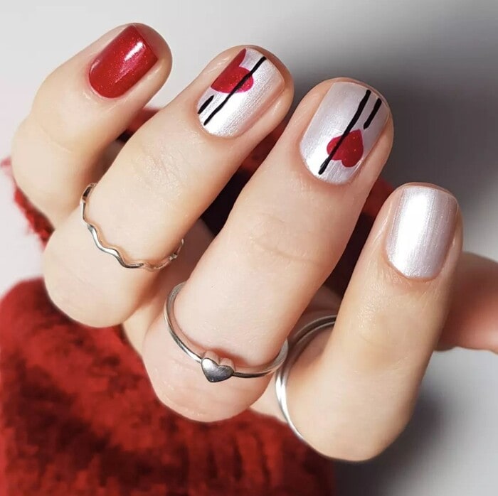 Red Valentine’s Day Nails - Put a Line Through It