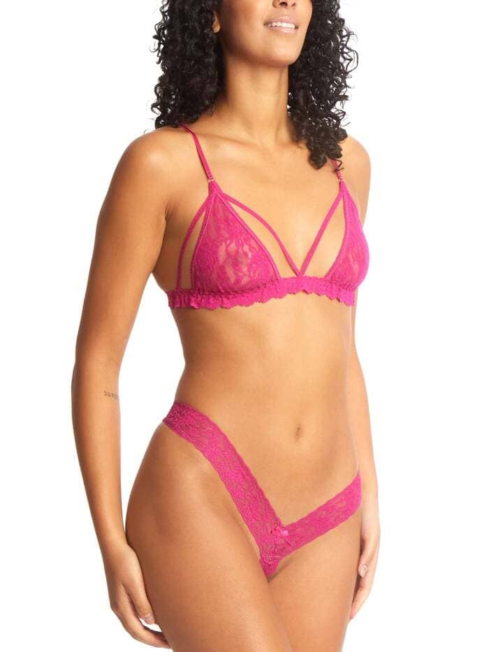 Sexy Valentine’s Day Lingerie - Pink Bralette and Lace Crotchless Set by Hanky Panky