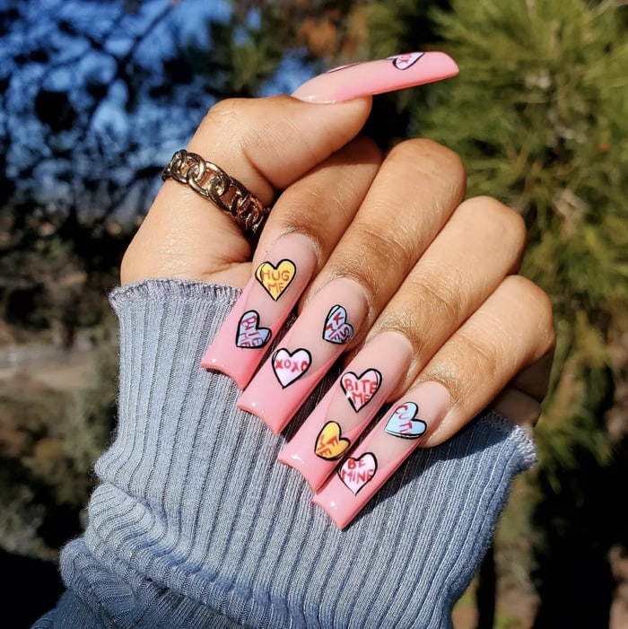 Valentine Nails 2023 - candy heart nails
