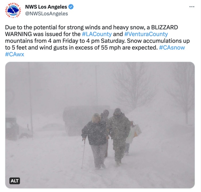 Blizzard Warning Los Angeles - NWS warning