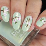 March Nail Design Ideas - Mint Green Cherry Blossom Nail Art