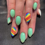 St Patricks Day Nail Designs - green with rainbow accent nail