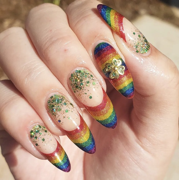 St Patricks Day Nail Designs - rainbow french tips