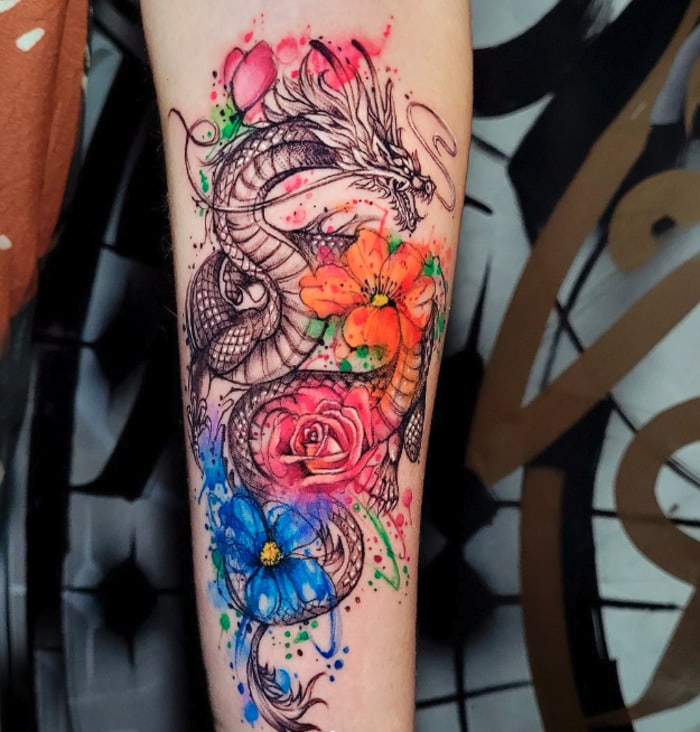Watercolor Tattoo - dragon