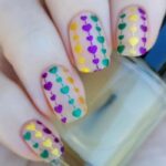 Mardi Gras Nails - heart bead nails