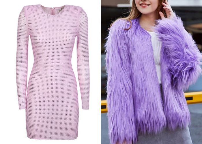 Taylor Swift Eras Tour Outfits - fuzzy purple jacket and mini dress