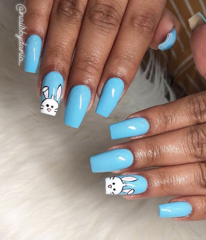 Easter Nail Design Ideas - Blue Sky Nails and Bunnies