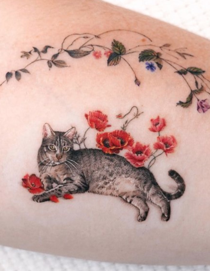 Flower tattoos- Cats & Poppies Tattoo