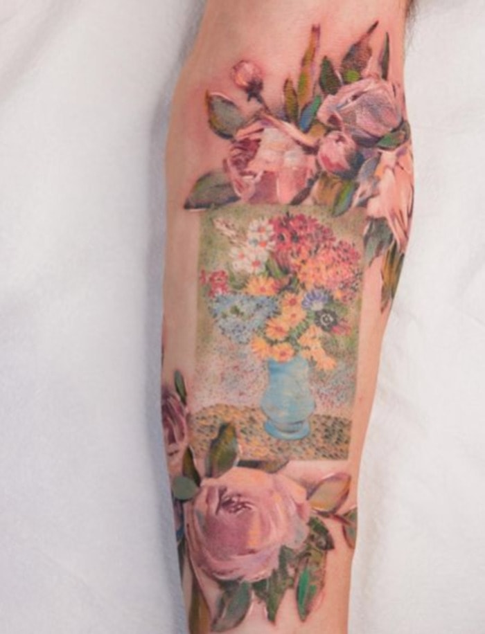 Flower tattoos- Floral Oil Painting Tattoo