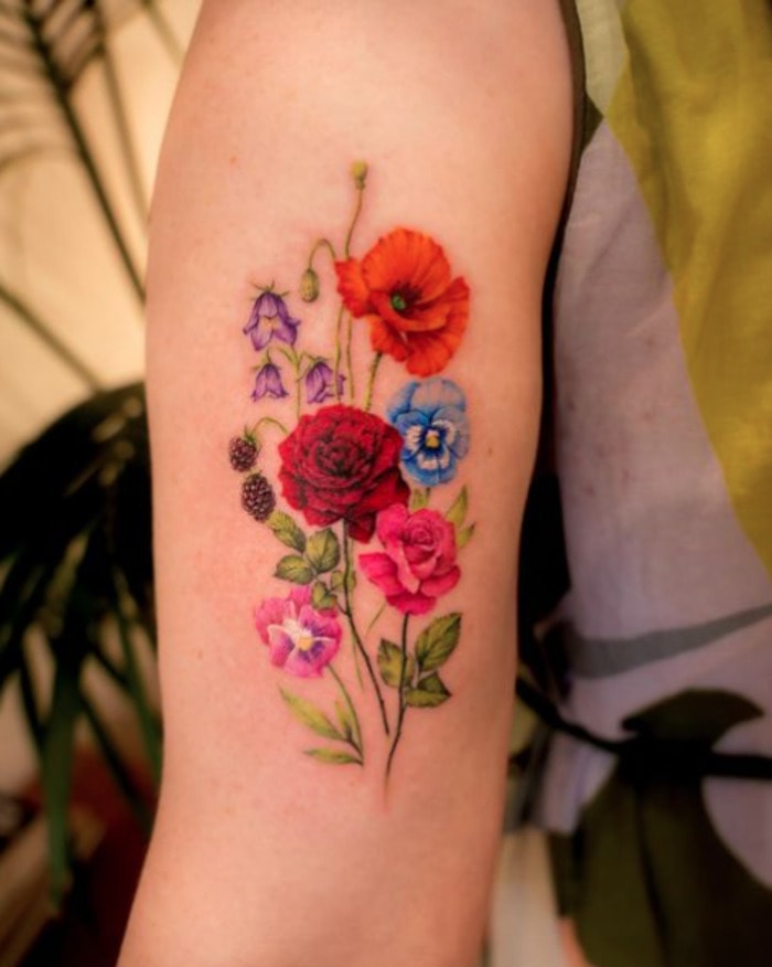 Color flower tattoos