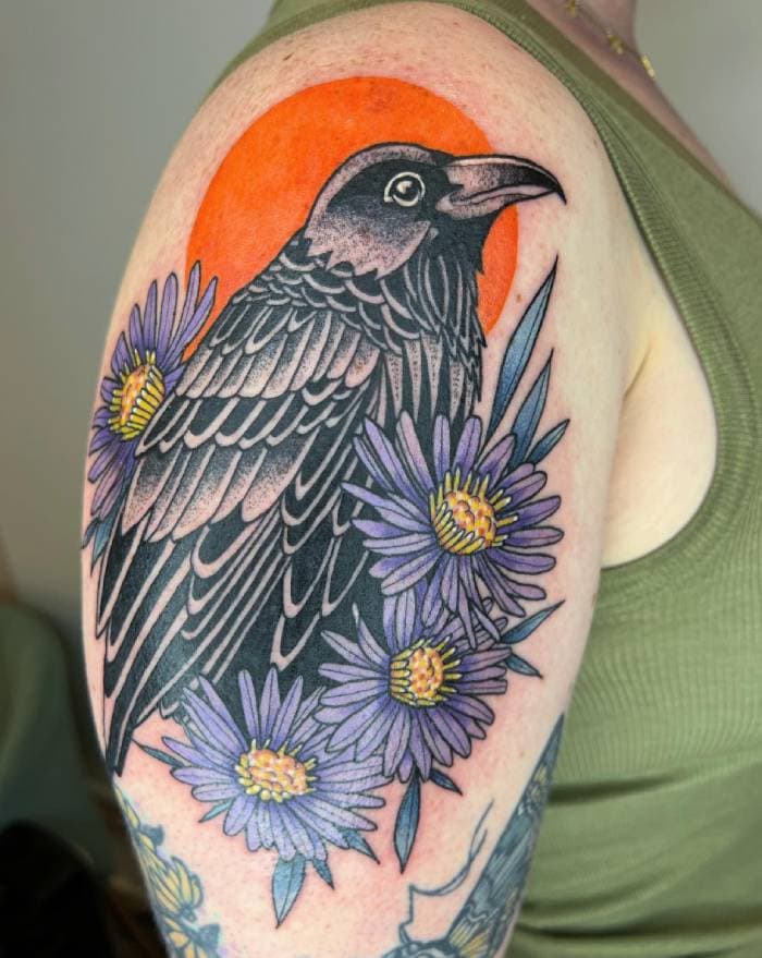Flower Tattoos - Aster Tattoo with Raven 