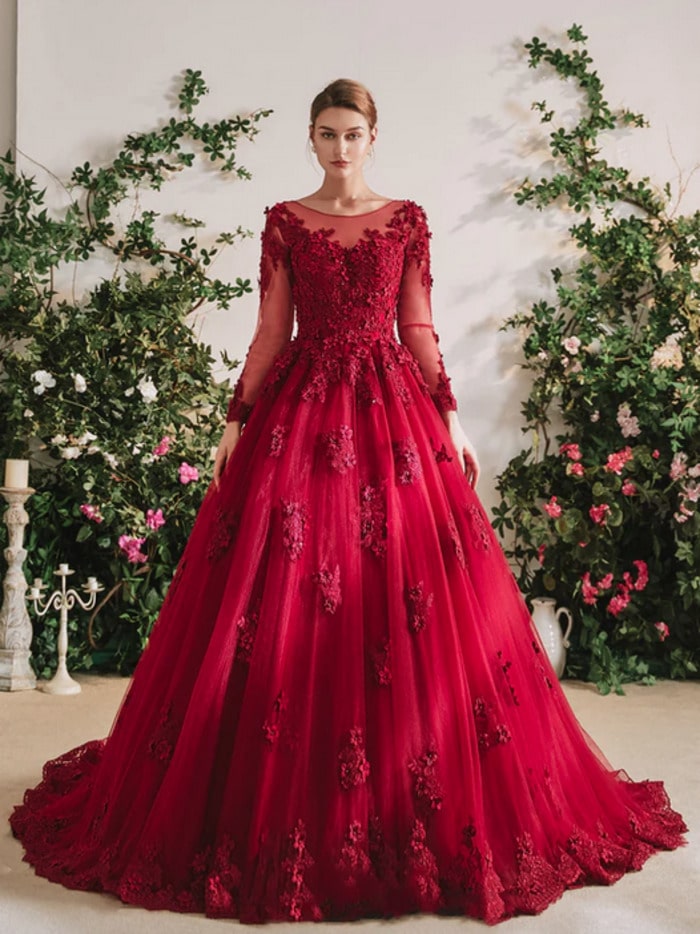 Goth wedding dresses- Red Lace Ball Gown