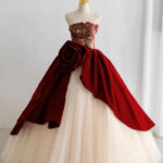 Goth wedding dresses - Ball Gown with Red Velvet Overlay