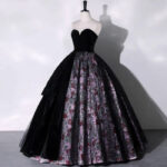 Goth wedding dresses- Black and Purple Floral Ball Gown