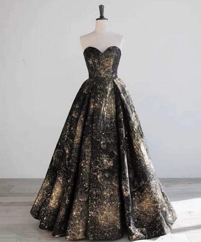 Goth wedding dresses- Black and Gold Ball Gown