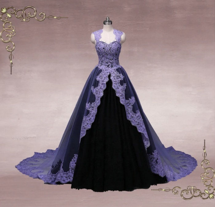 Goth wedding dresses- Purple and Black Lace Dress