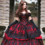 Goth wedding dresses- Steampunk Red and Black Dress