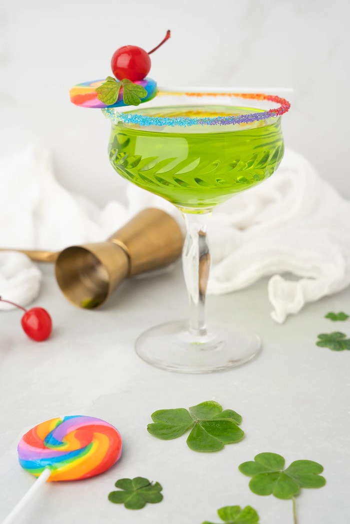 Irish Whiskey Cocktails - Rainbow Rim Green Irish Whiskey Cocktail