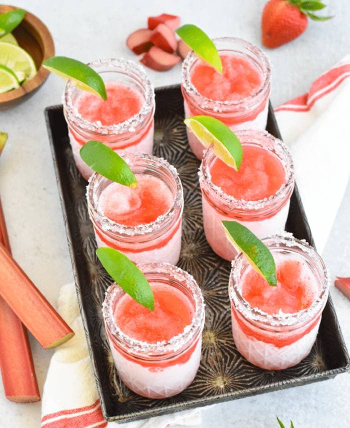 Spring Cocktails - Mason Jar Strawberry Rhubarb Margaritas