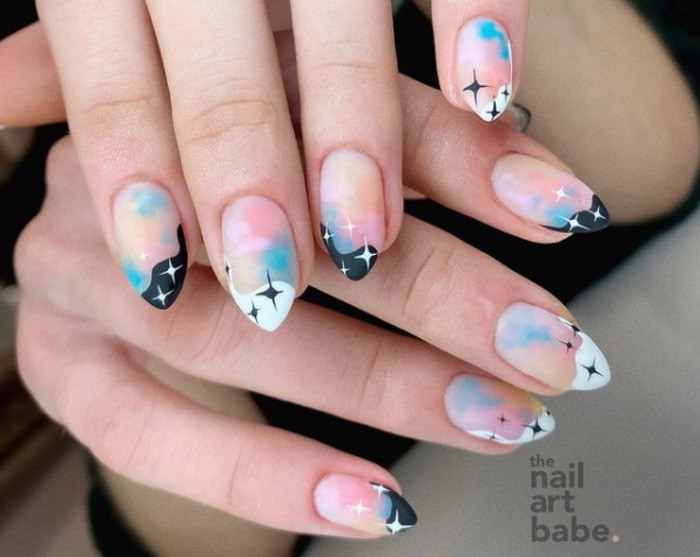 Spring nail deigns- starry rainbow nails