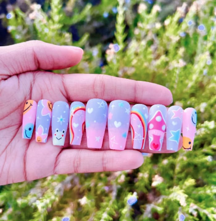 Spring nail deigns- rainbow press on nails