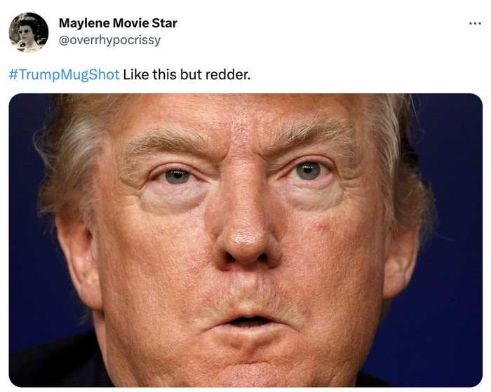 Trump Mugshot Memes Tweets - face but redder