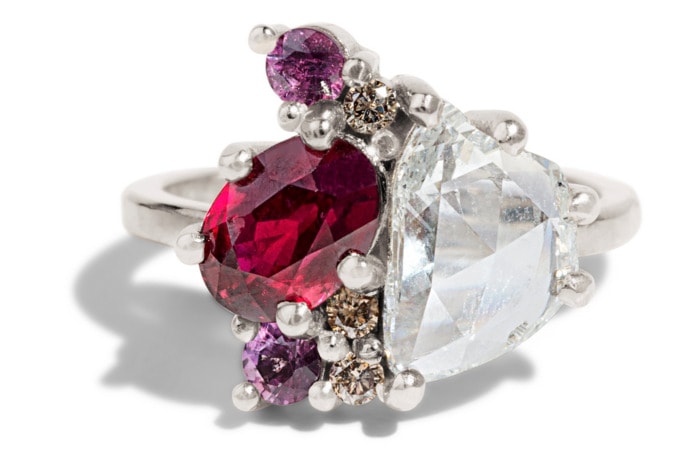 Non Traditional Engagement Rings - Diamond and Ruby Cluster Ring