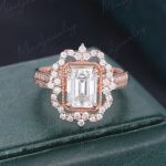 Non Traditional Engagement Rings - Art Deco Emerald Cut Moissanite Engagement Ring