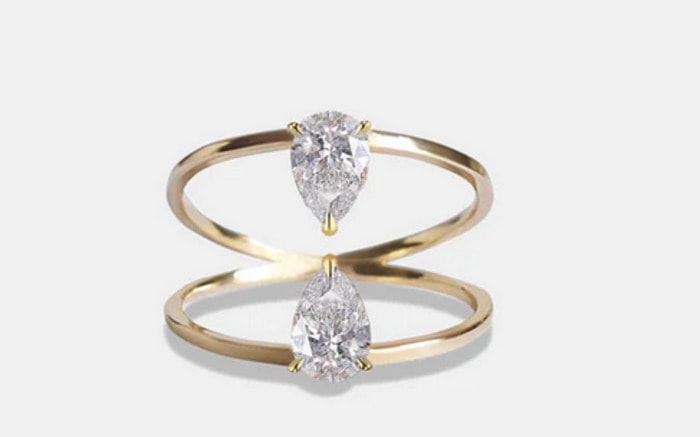 Non Traditional Engagement Rings - Double Band Duét Pear Ring