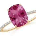 Non Traditional Engagement Rings - Thin Shank Cushion Cut Pink Tourmaline Ring with Diamond Accents