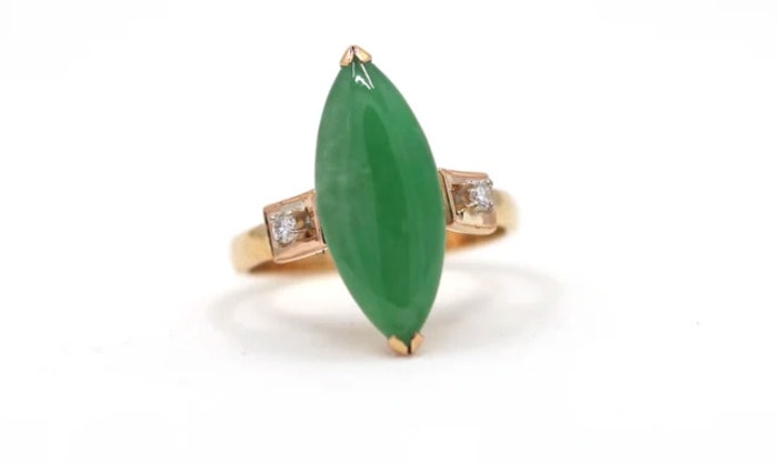 Non Traditional Engagement Rings - Vintage Marquise Shape Jade Engagement Ring