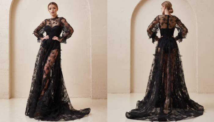 Goth wedding dresses - peekaboo black lace dress