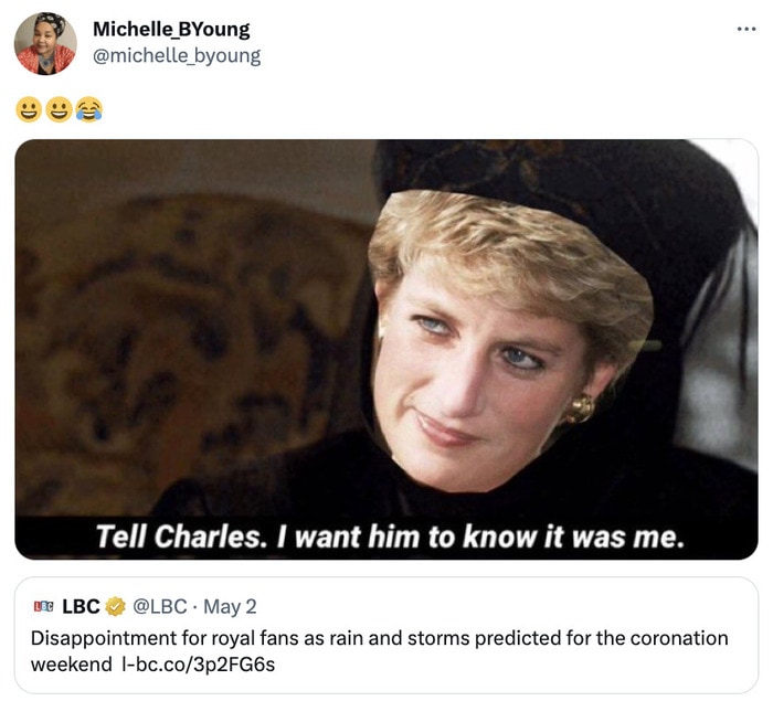King Charles Coronation Memes Tweets Reactions - diana tell him it was me