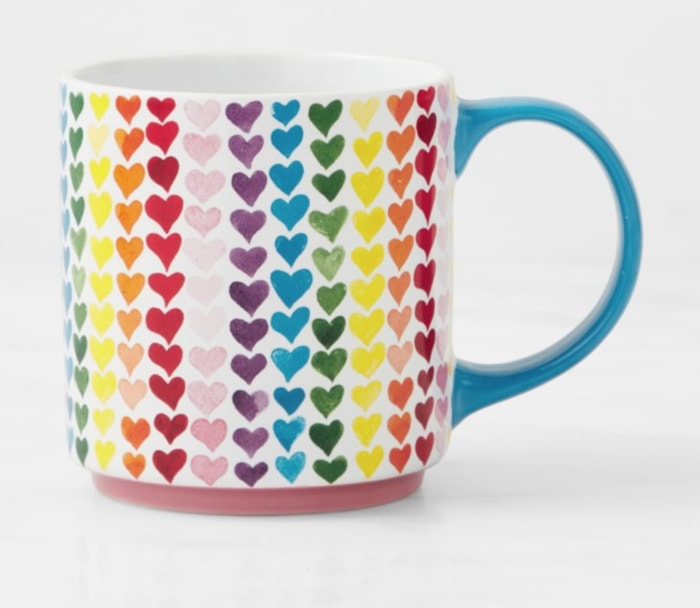pride products that give back - rainbow hearts mug