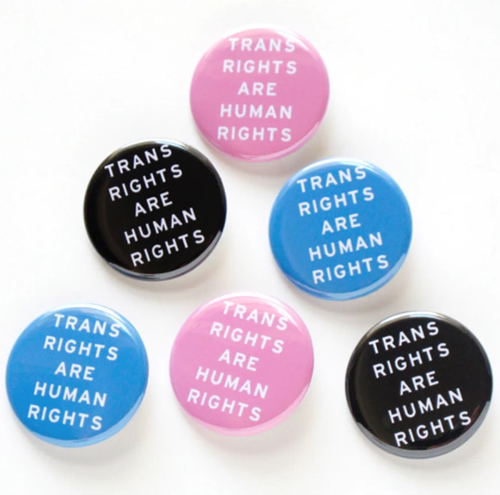 pride products that give back - trans rights are human rights pinback buttons