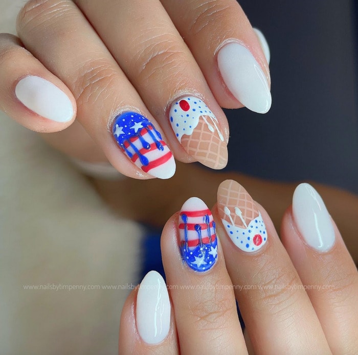4th of july nails - dripping ice cream