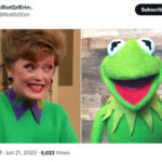 Golden Girls as Muppets - Blanche in a green sweater with Kermit