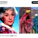 Golden Girls as Muppets - Dorothy in a glittery pink shirt with the Martians