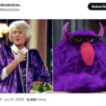 Golden Girls as Muppets - Dorothy in purple dress with Gordon Heap