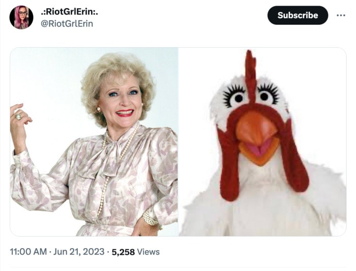 Golden Girls as Muppets - Rose in Silver with Camilla the Chicken
