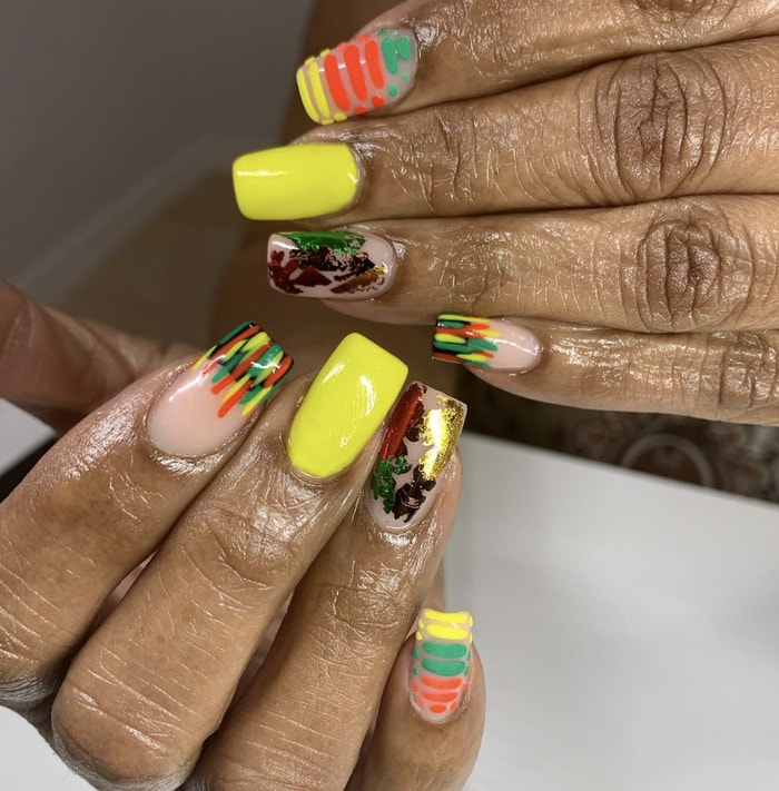 Juneteenth Nail Designs - Juneteenth Nails with yellow accent