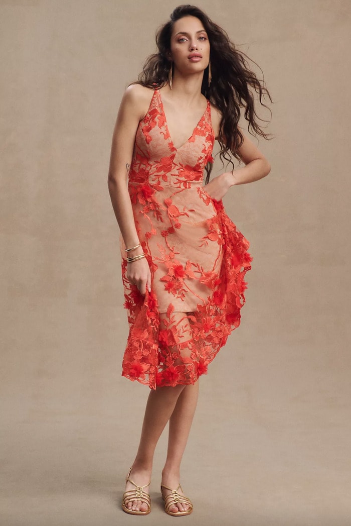 summer wedding guest dresses - red lace flowers