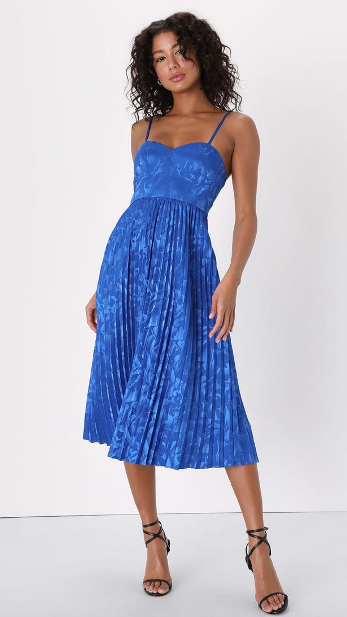 summer wedding guest dresses - blue accordion skirt