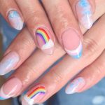 trans pride nails - rainbows and clouds