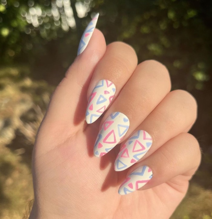 trans pride nails - triangles