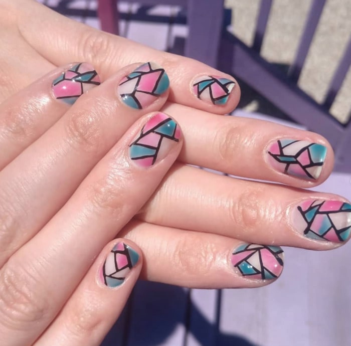 trans pride nails - stained glass