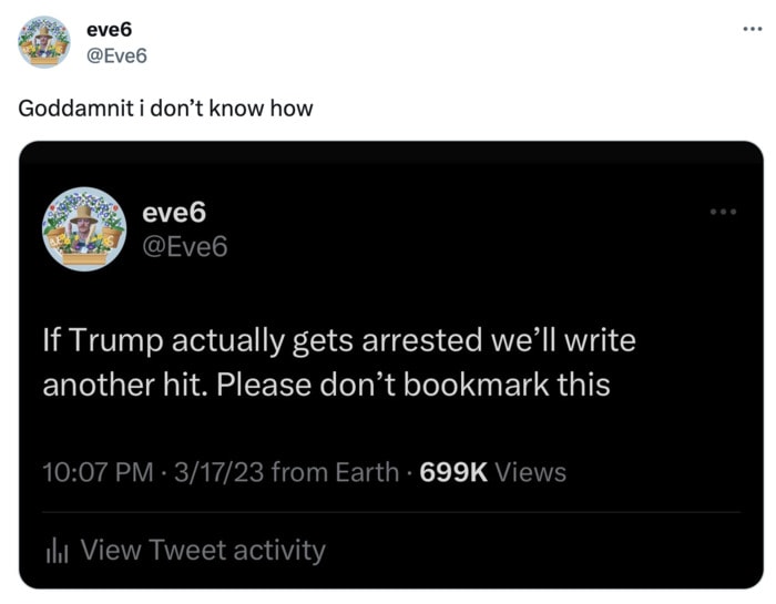 Trump indictment twitter reactions memes - eve 6