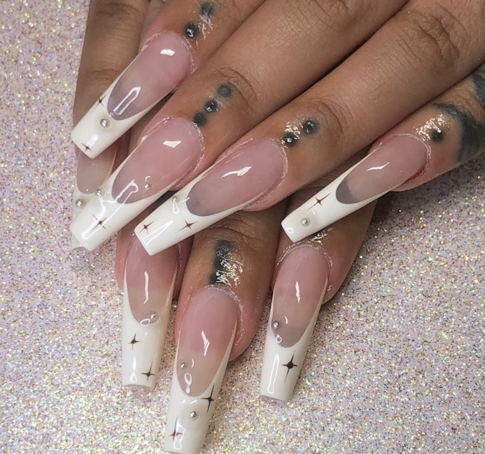 august nail design ideas - white french with stars