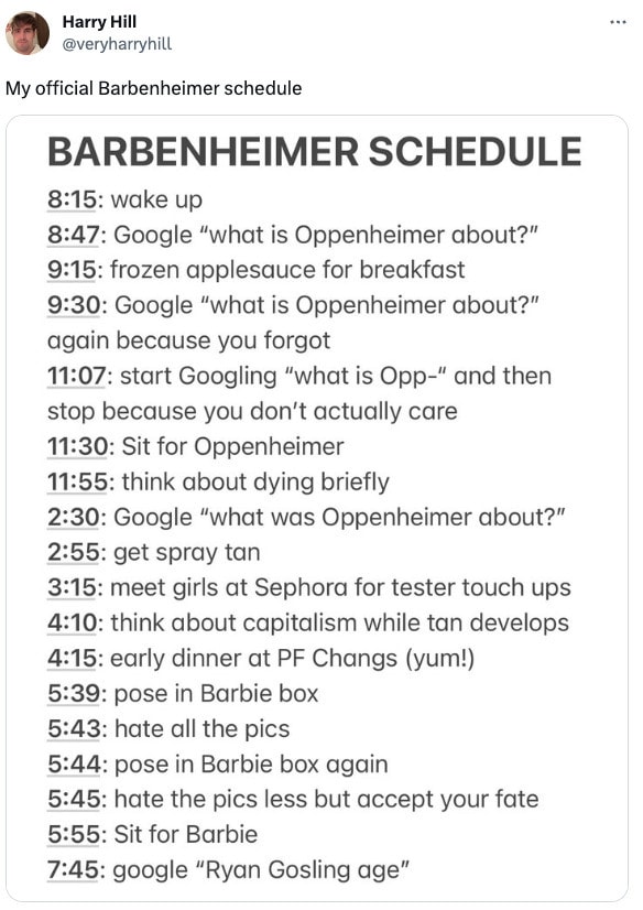 barbenheimer memes - barbenheimer schedule